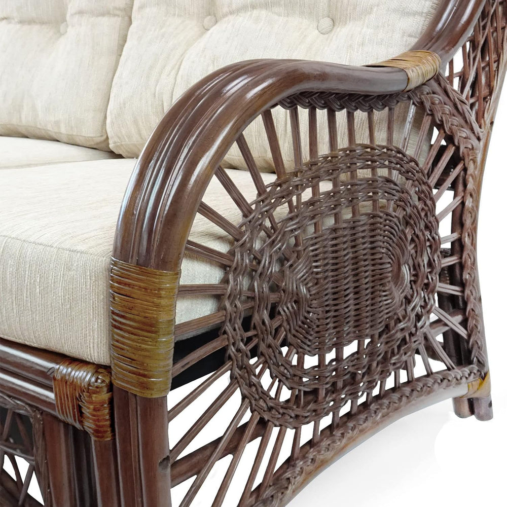 Malibu Lounge Three-Seater Sofa Natural Rattan Wicker Handmade Design (Cream ...