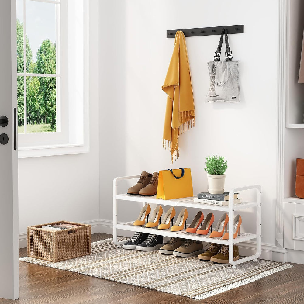 Expandable Metal Shoe Rack for Closet, Entryway & Garage, 2-Tier, White |...