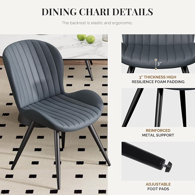 Dining Chairs Set of 2 Modern Fabric Dining Room Chairs Upholstered Dining Ch...
