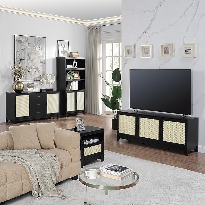 Manhattan Comfort Sheridan Modern Cane Bookcase with Adjustable Open Shelves,...