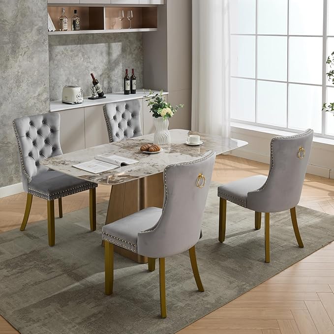 Velvet Dining Chairs Set of 4, High-end Tufted Upholstered Dining Chair with ...