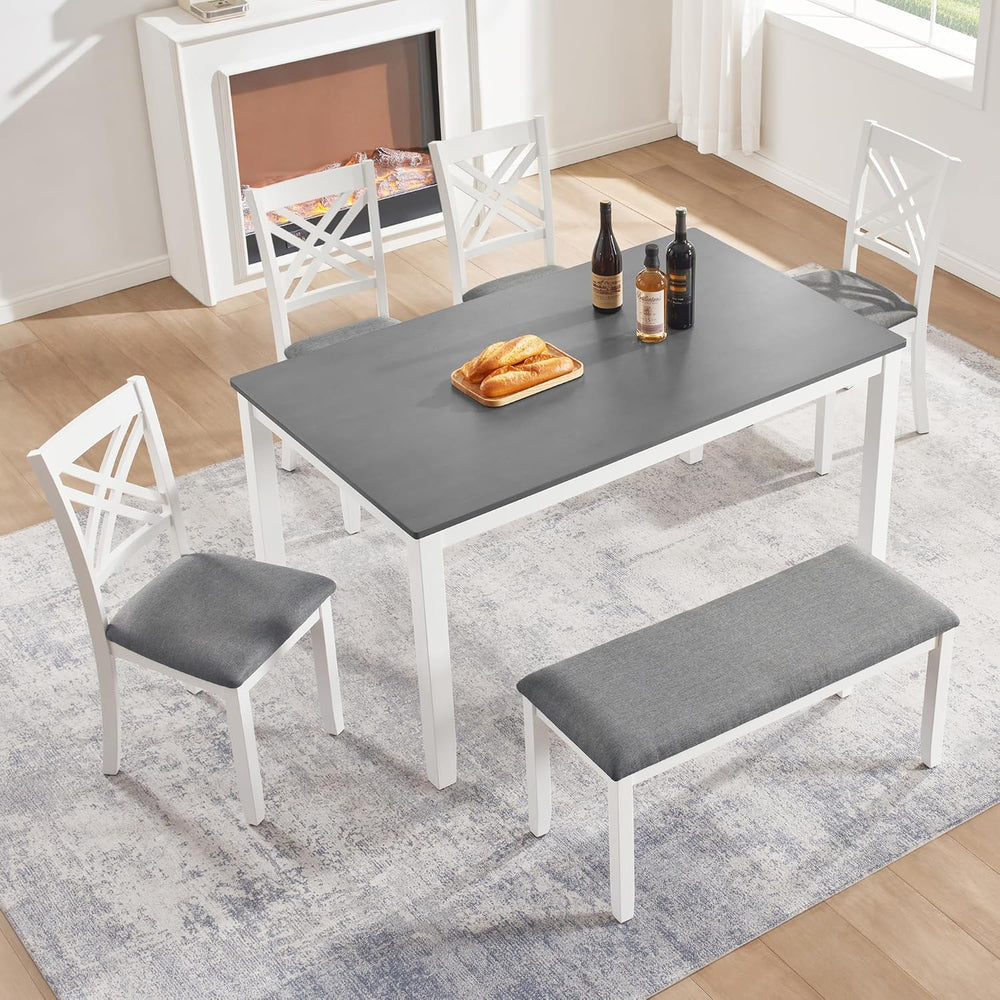 LUMISOL 6-Piece Farmhouse Dining Table Set, Rectangular Wooden Dining Table w...