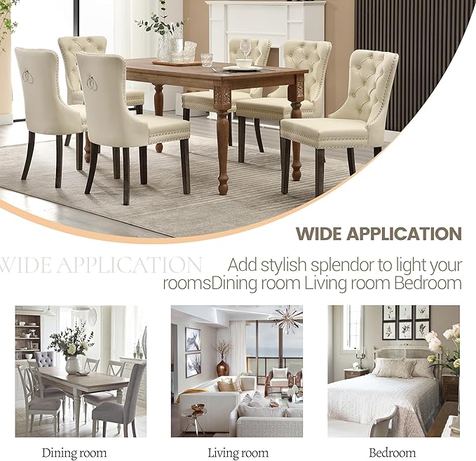 KCC Faux Leather Dining Chairs Set of 4, Upholstered High-end Tufted Dining R...