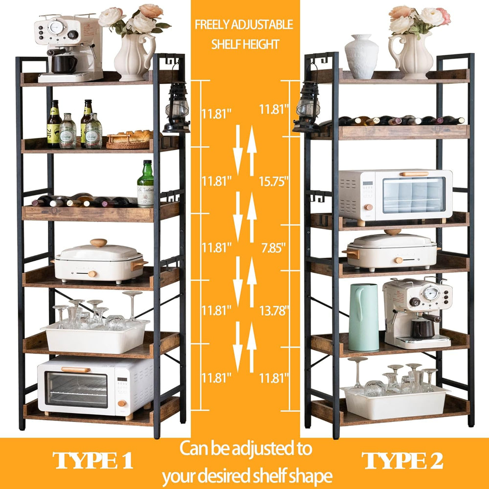 HCHQHS Adjustable 6 Tier Open Bookcase, Rustic Farmhouse Book Shelves, Indust...