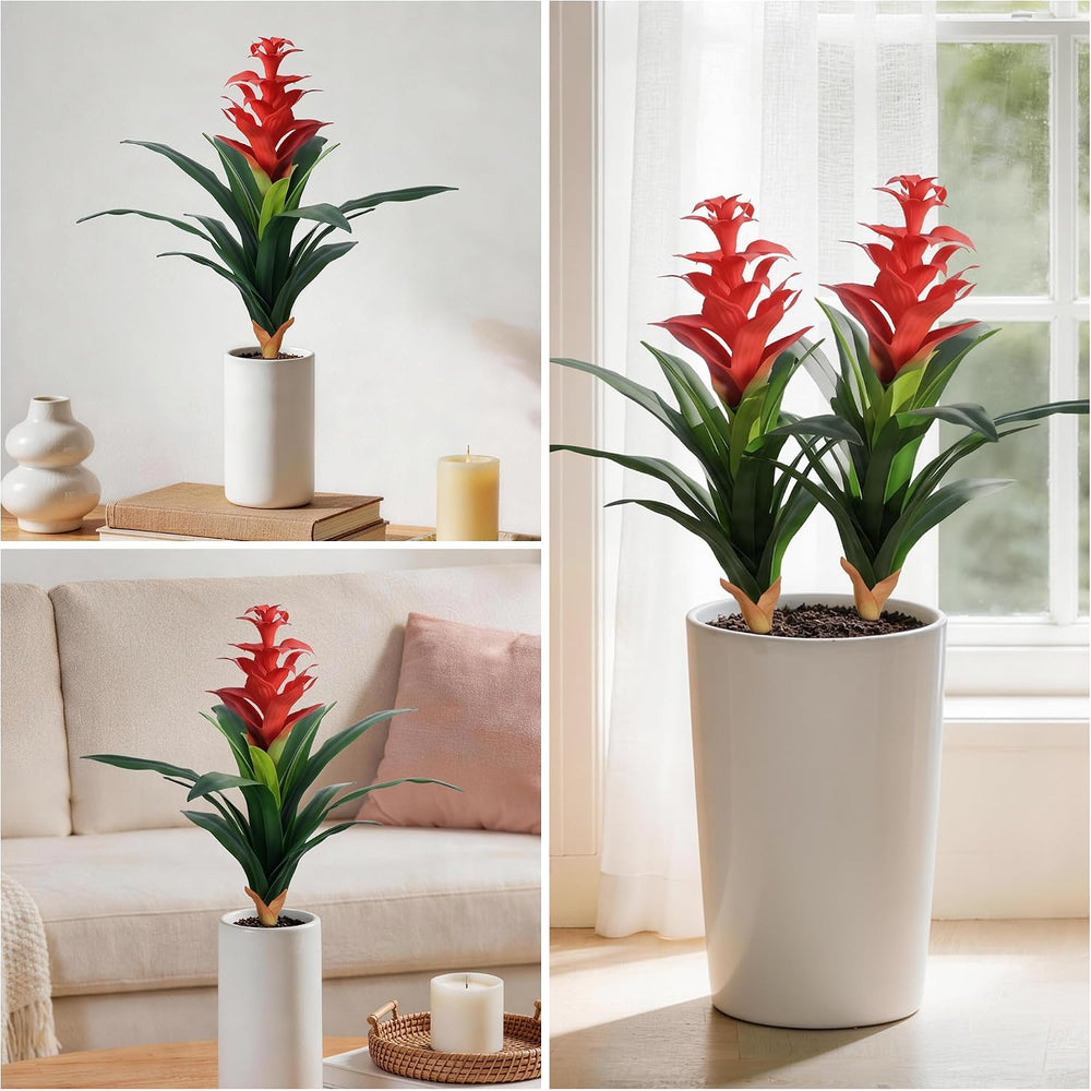 Ivydale Fake Flowers Plants for Outdoors, 2 Pcs 16.93" Bromeliad Artific...