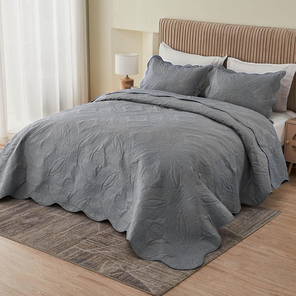 Kingnex Oversized King Bedspreads 128x120 Ultrasonic Quilted Grey