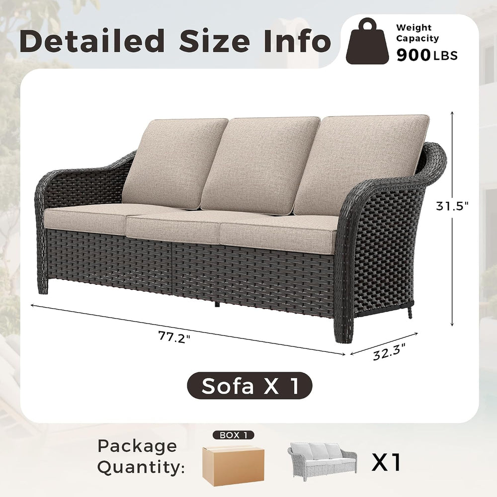 3 Seater Outdoor Patio Couch with Handwoven PE Wicker