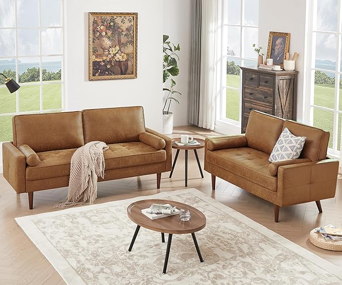HIFIT 68" Faux Leather Couch Mid Century Modern Sofa Couch w/Tufted Deep...