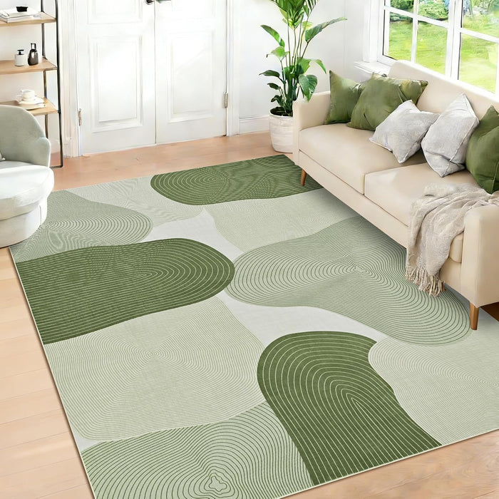 Yinhua Mid Century Modern Rug 3x5, Abstract Area Rug Non Slip, Washable Rugs for Bedroom, Green Soft Faux Wool Rugs Low Pile Carpet for Bedroom, Entryway, Living Room, Dorm, Green