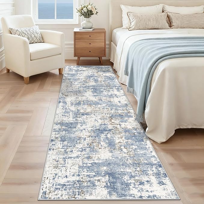 2x8 Runner Rug for Hallway, Washable Modern Abstract Runner Rugs Neutral Soft