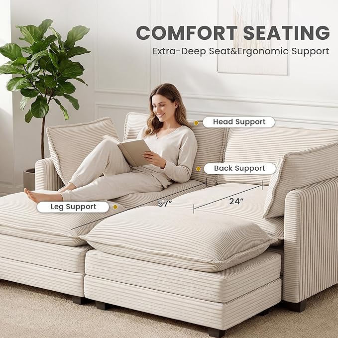 78'' Modular Sectional Cloud Couch with 2 Movable Ottoman, 4 Seat Com...