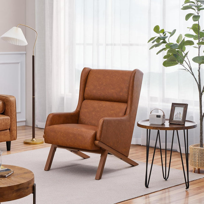Yaheetech Accent Chair, Mid-Century Armchair with High Backrest, Brown