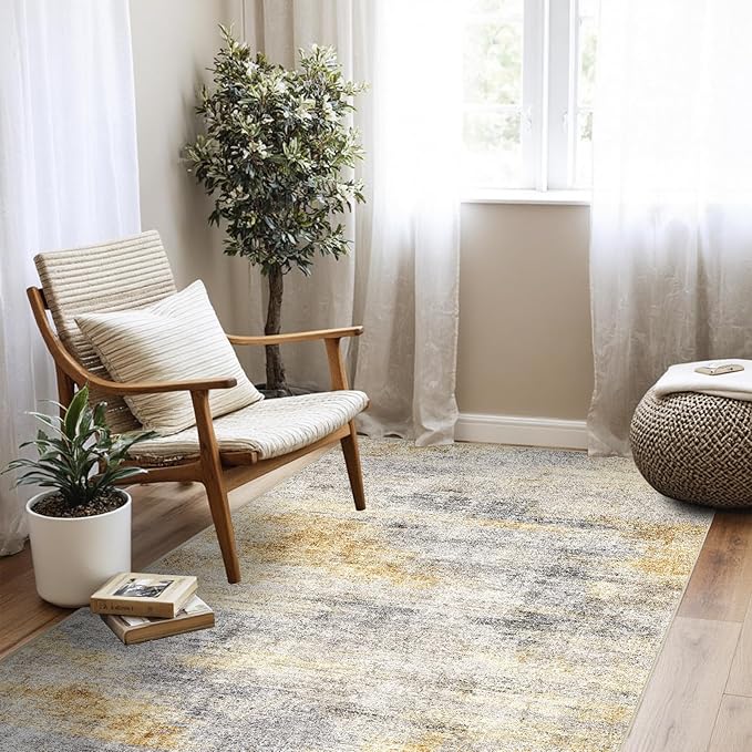 4x5 Washable Entryway Area Rug: Modern Abstract Runner Rugs Indoor Soft Non