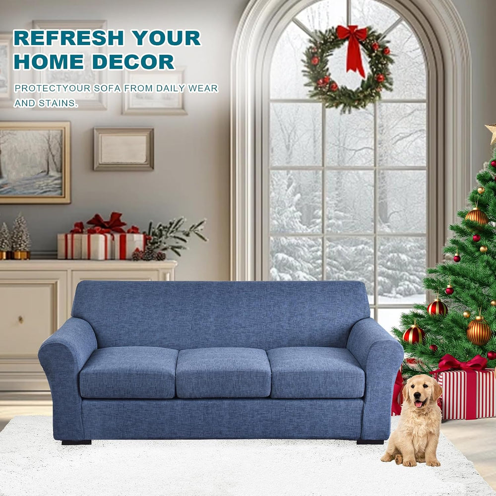KRFOONN 4 Piece Stretch Sofa Couch Covers for 3 Cushion Couches, Large, A1