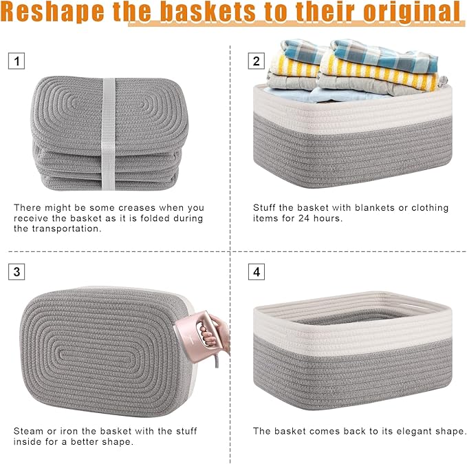 OIAHOMY 4 Pack Storage Baskets for Organizing, Small Bins for Shelves, Cute