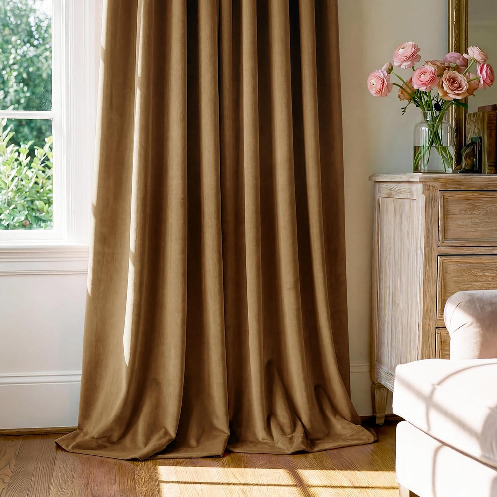 StangH Gold Brown Velvet Curtains for Living Room Boho, W52 x L84, 2 Panels