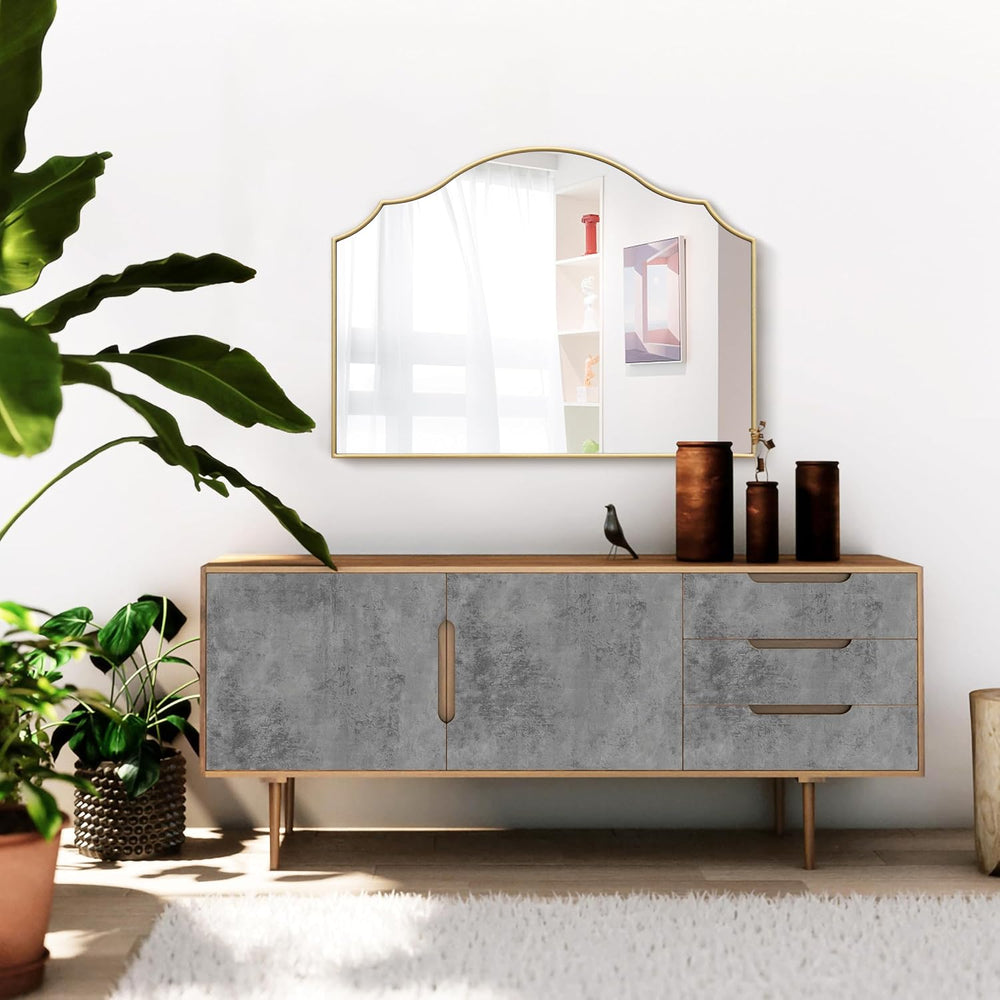 Besdomus Gold Scalloped Dresser Mirror: 35"x26" Wooden Bathroom Mirror