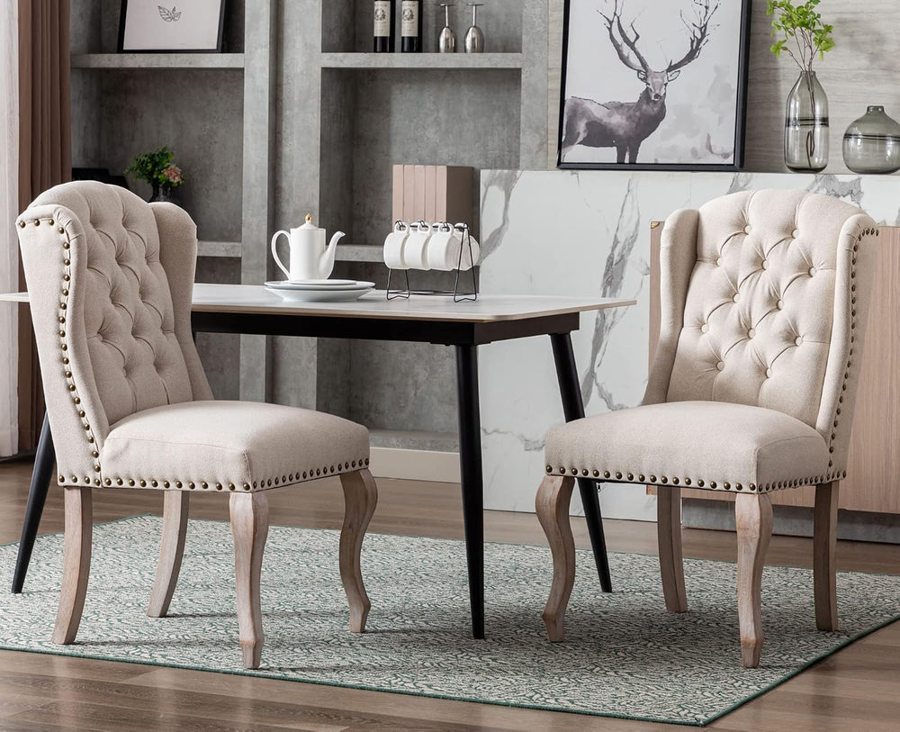 Upholstered Dining Chairs Set of 2 for Kitchen and Dining Room Farmhouse Fabr...