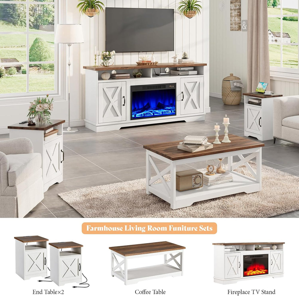 AMERLIFE 5-Piece Farmhouse Living Room Furniture Set,63" Fireplace TV St...