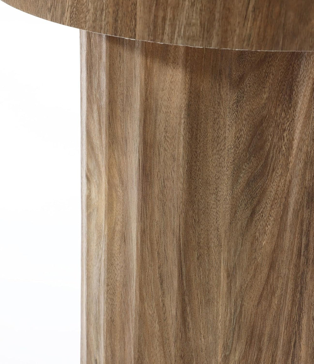 LuxenHome 19.7" H Wood Round Side Table, Natural Oak Finish Fluted Small...