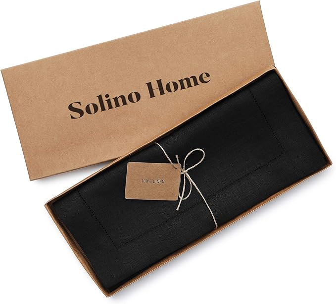 Solino Home Linen Black Table Runner 108 Inches Long - 100% Pure Linen 14 x 1...