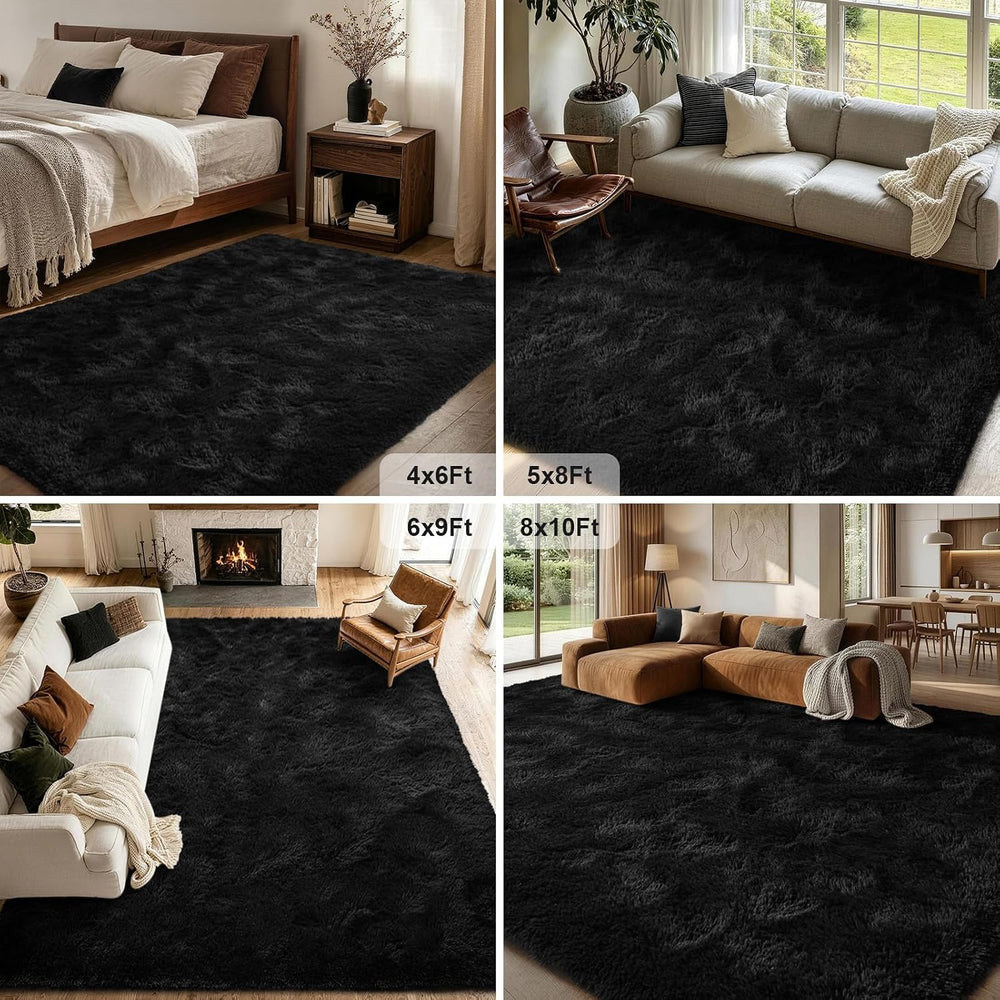 FinReฬc Home 8x10 Non-Slip Fluffy Area Rugs for Living Room (Black)