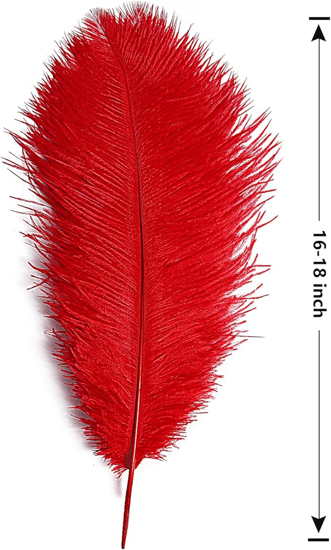 THARAHT Red Ostrich Feathers 12pcs Large Natural Bulk 16-18Inch 40cm-45cm for...