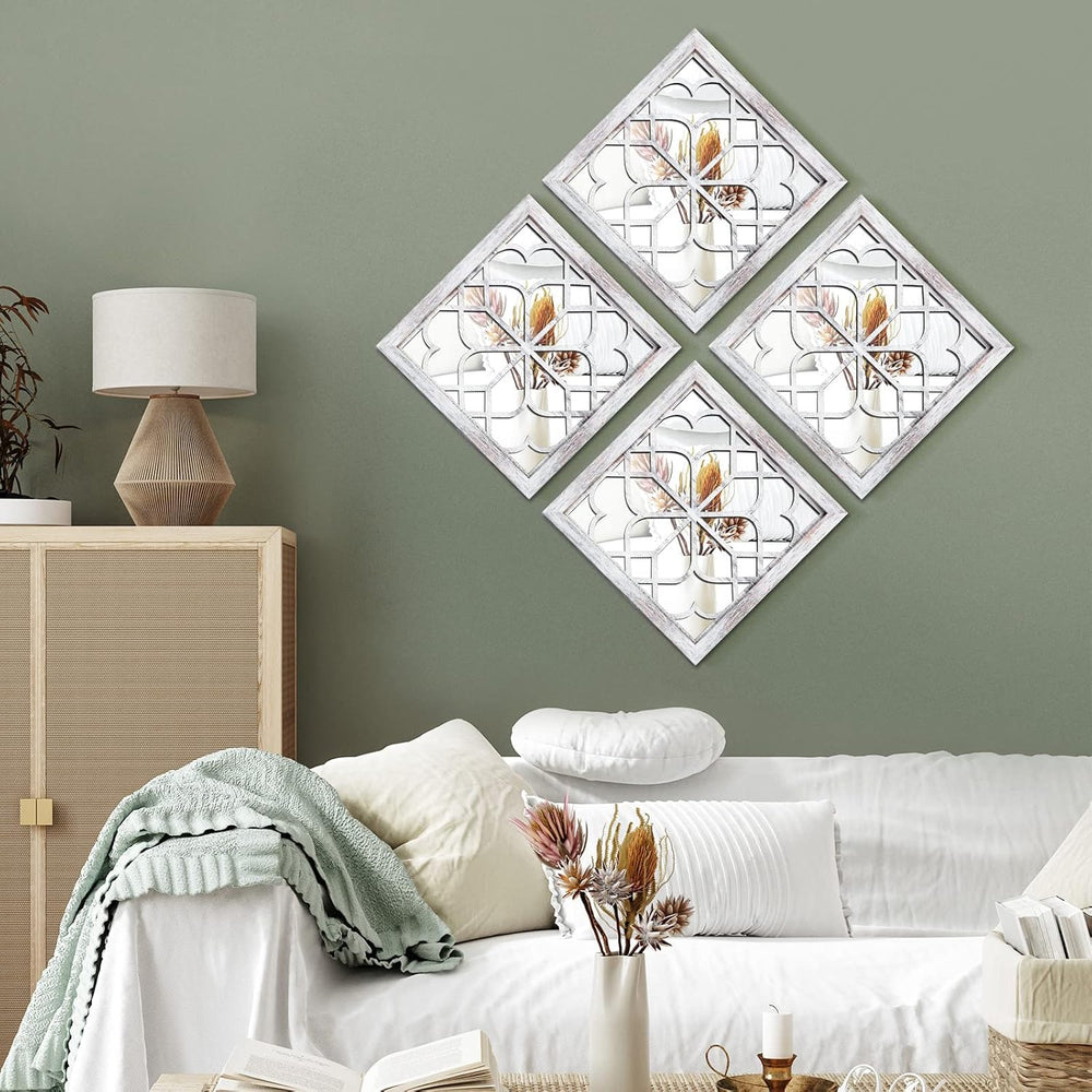 Tatuo 4 Pcs Mirrors Square Wall Mirror, 12 x 12 Inch, Elegant White