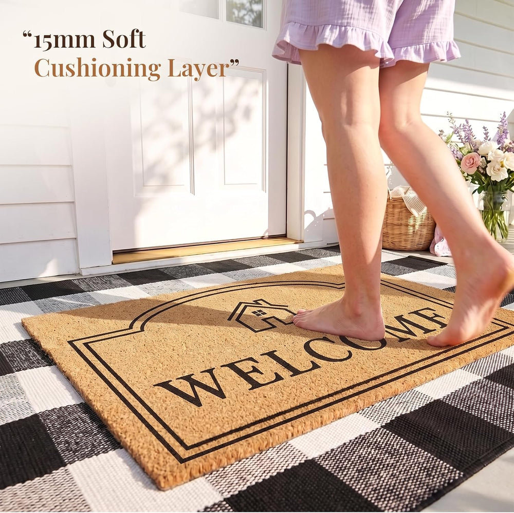 2 Pcs Layered Coir Front DoorMat Set, 0.6" Extra Thick & Non Slip Ba...