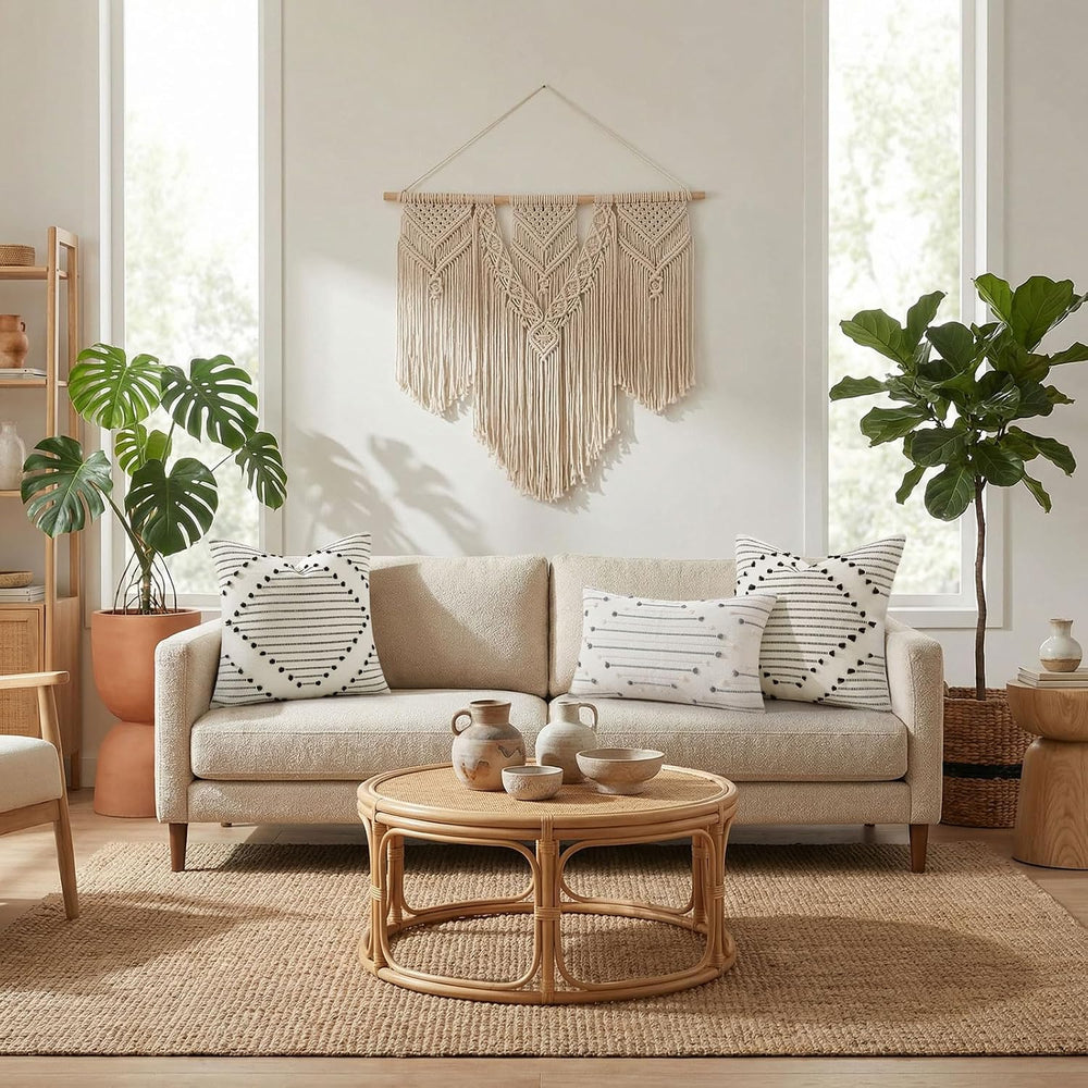 Mecatny Boho Outdoor Throw Pillow Covers 20x20 Set of 2 Beige & Grey