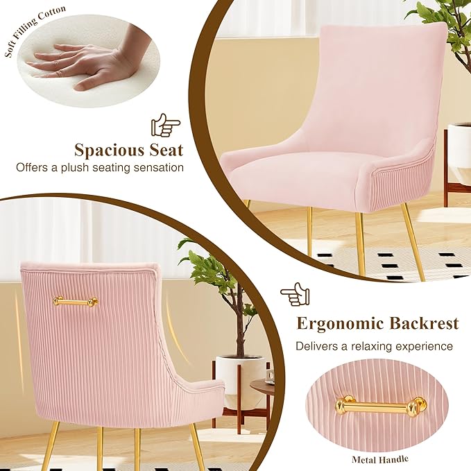Velvet Dining Chairs Set of 6, Modern Upholstered Kitchen Chair with Pull Han...