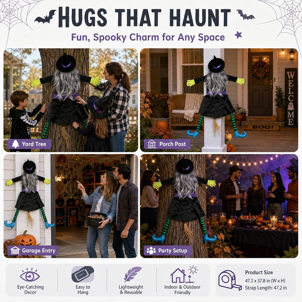 Halloween Decoration Outdoor, Tree Hugging Witch with Silver Gray Hair