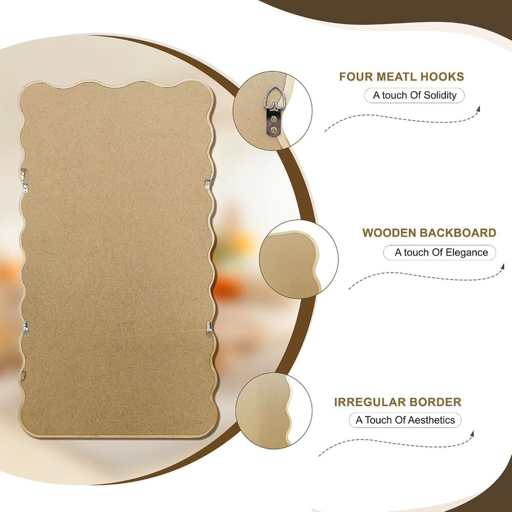 Full Length Mirror, 55”x28” Wavy Wood Floor Mirror for Wall