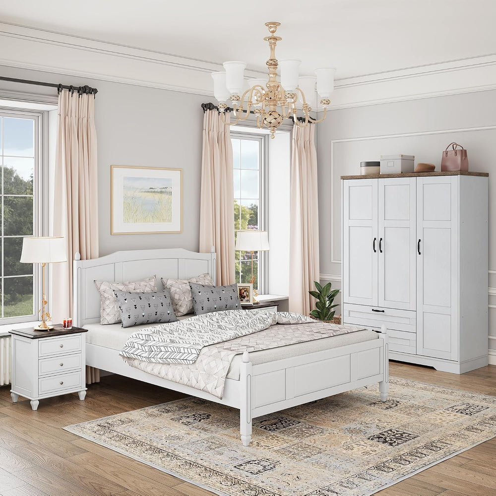 Brafab 62" Wooden Armoire Wardrobe Closet with Mirror, White, 3 Doors
