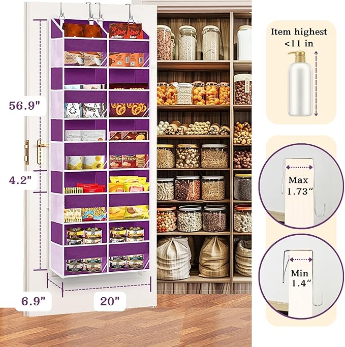 Over The Door Organizer 5 Tiers, Extra Large Behind Door Storage of 10