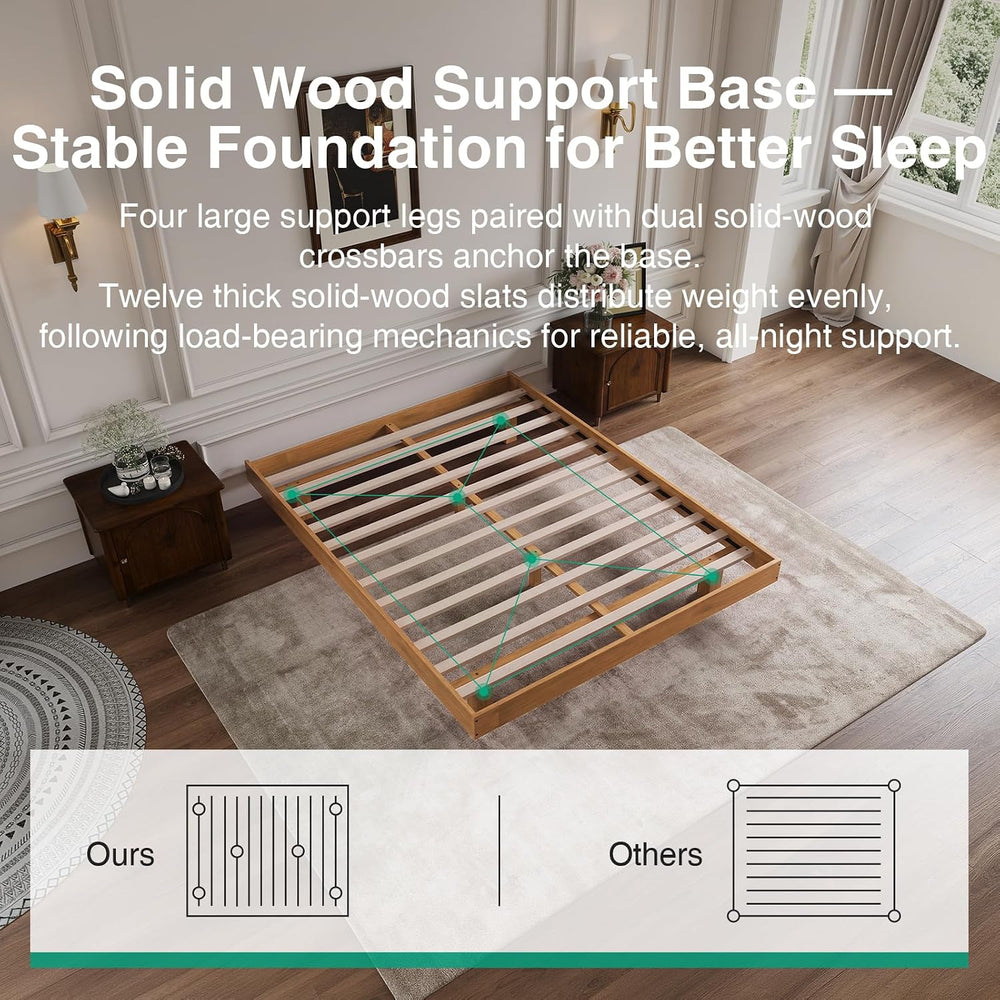 Novilla Floating Solid Wood Queen Bed Frame with Motion Sensor LED Light &...