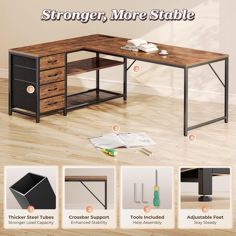 PRAISUN 61" L Shaped Desk with Power Outlets and USB-C Port, Reversible ...
