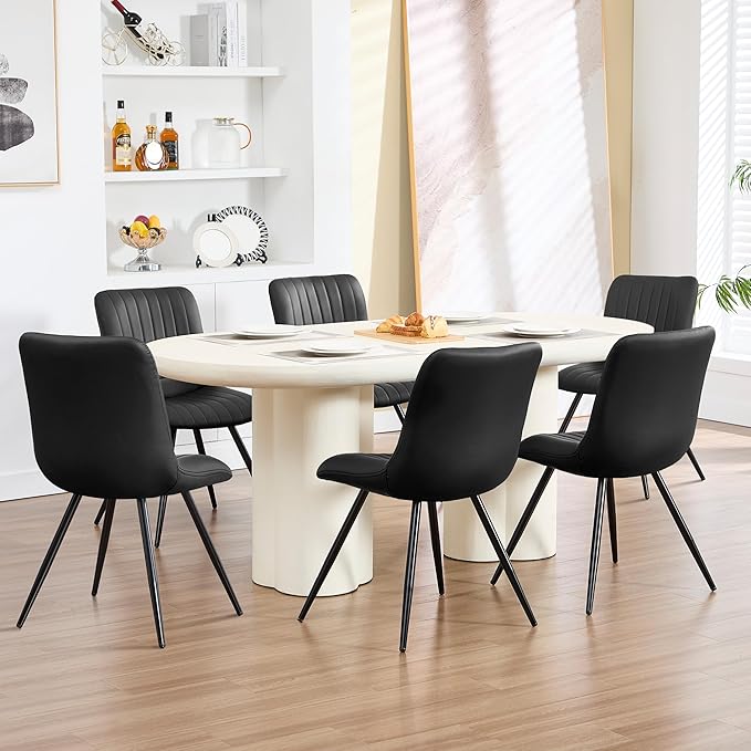 Black Dining Chairs Set of 4, Dining Chairs with Thick Cushions, PU Leather U...