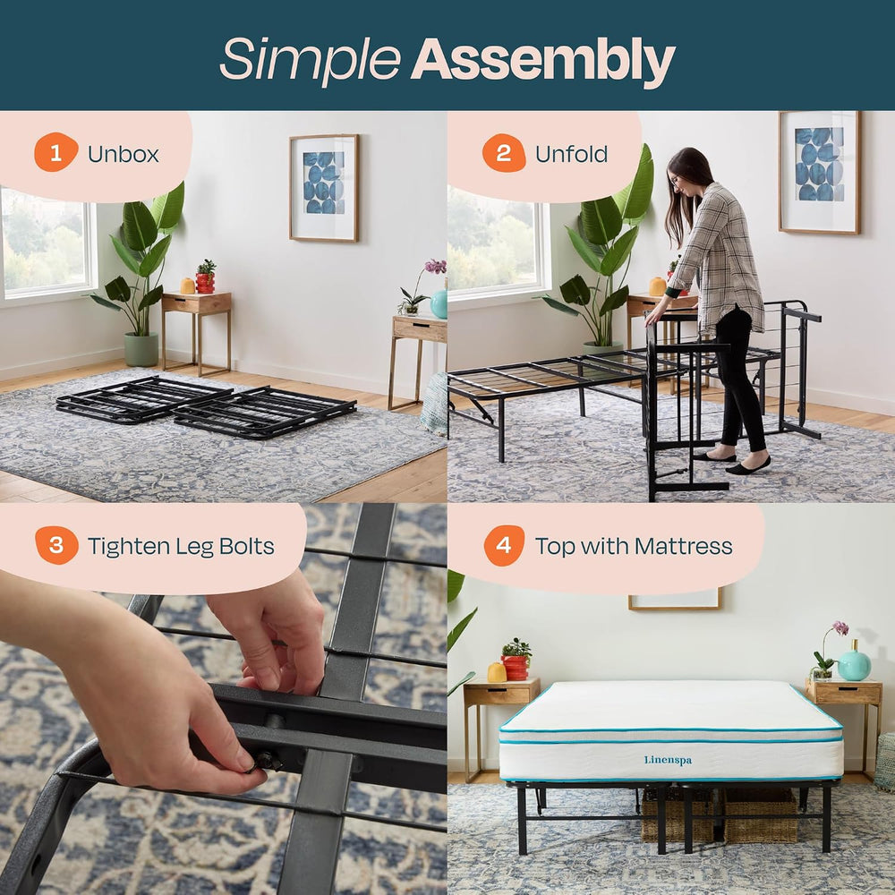 Linenspa 14 Inch Folding Metal Platform Bed Frame, Steel, Queen Size
