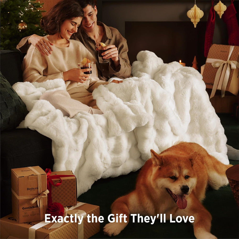 Bedsure Fuzzy Fluffy Bubble Faux Fur Throw Blanket, Soft Plush Comfort Cozy G...