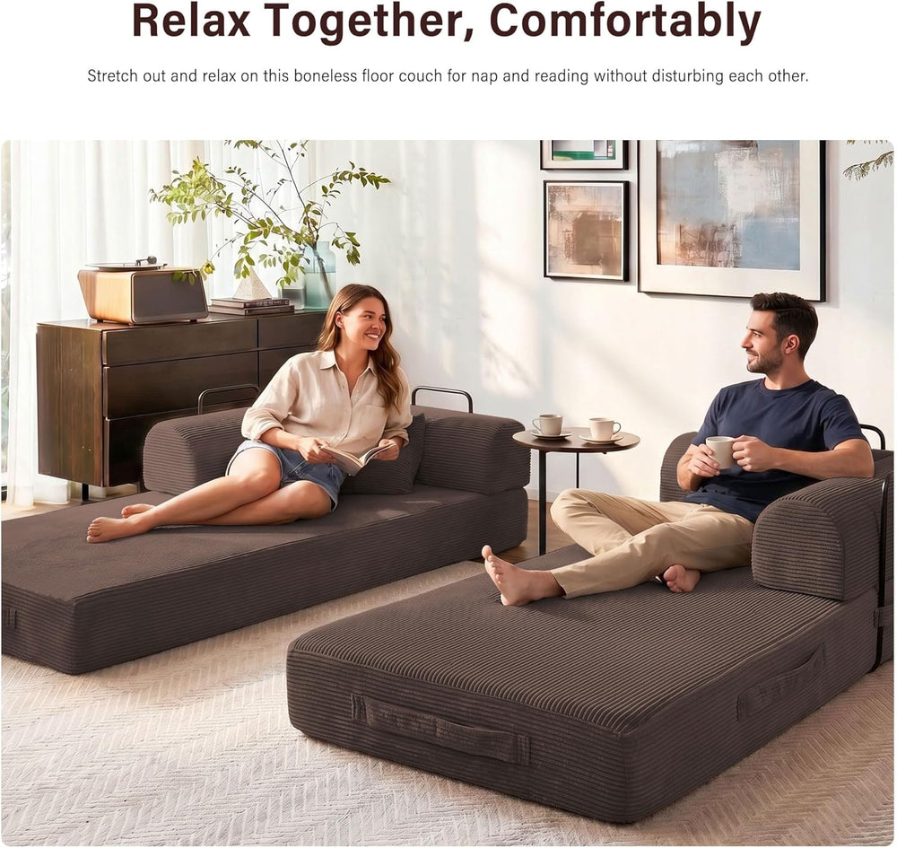 79" Convertible Sofa Bed, 5-in-1 Corduroy Boneless Couch Bed Sofa Pull O...