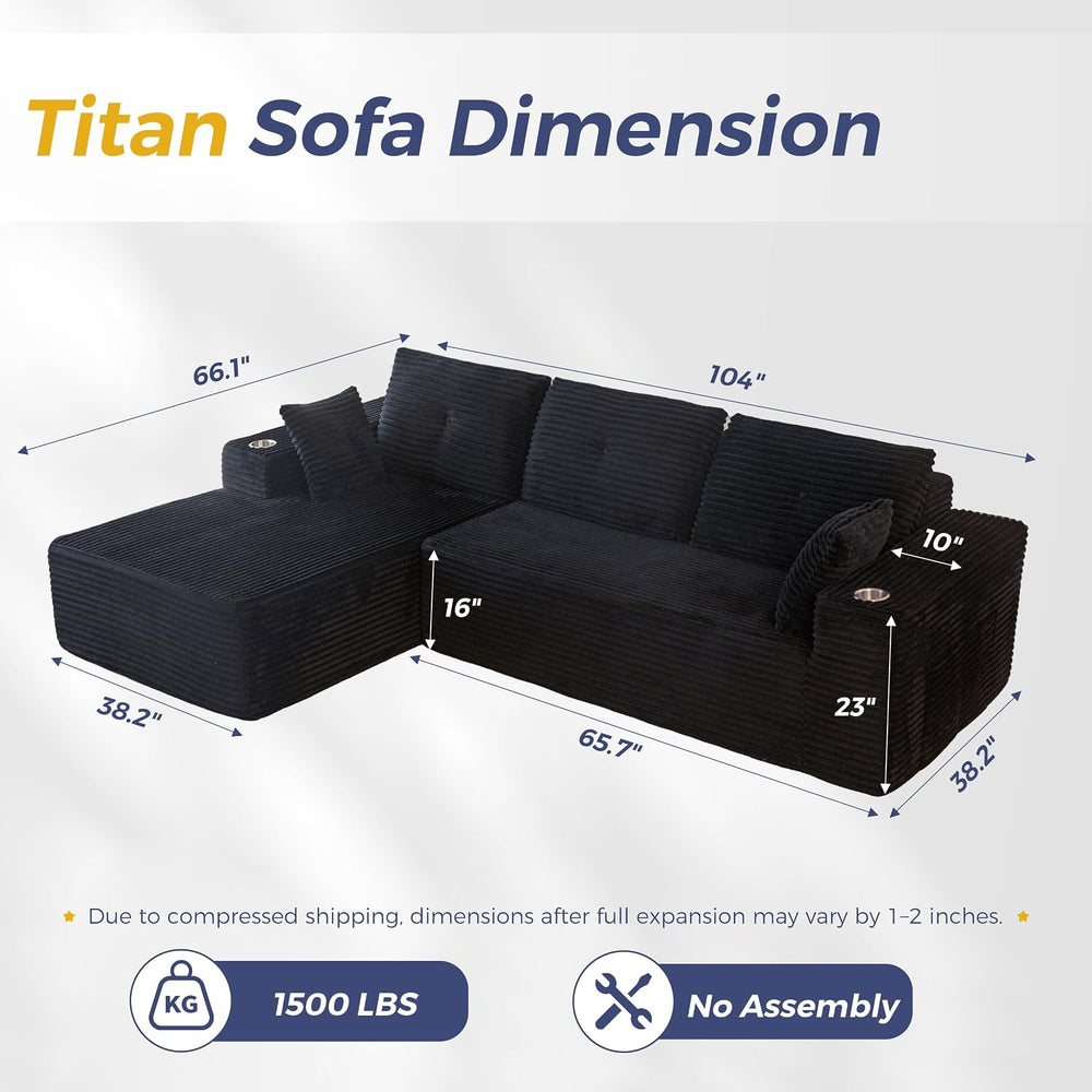 MAXYOYO 104" Modular Sectional Couch with L-Shape Chaise, Modern Boneles...
