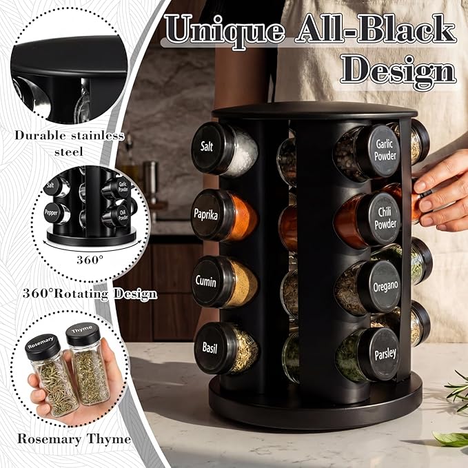 Yungyan Black Rotating Spice Rack Seasoning Organizer