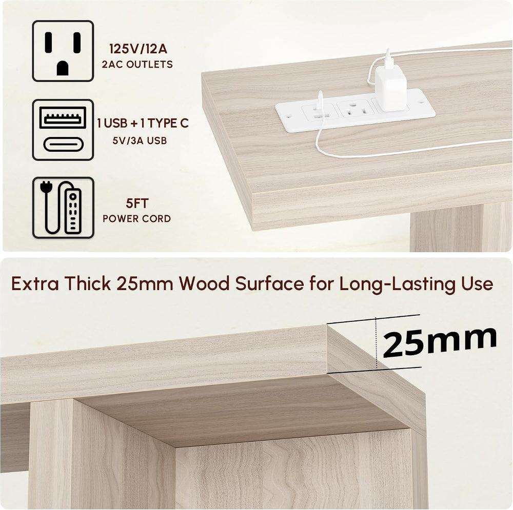 TIQLAB 70.9 Inch Extra Long Sofa Table with Power Outlet, Light Walnut