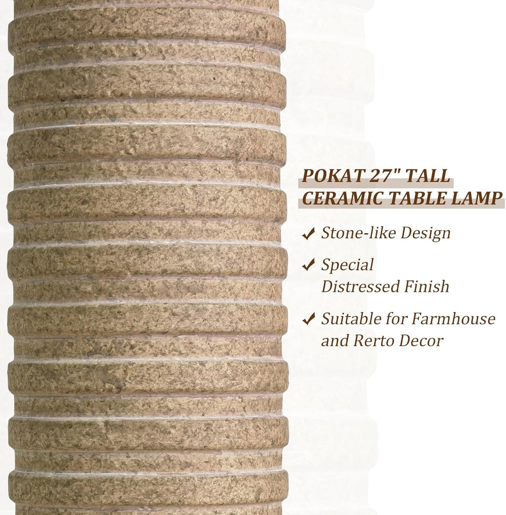 PoKat 27'' Farmhouse Table Lamps Set of 2 for Living Room, Stone-Like