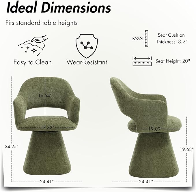 360° Swivel Dining Chair with Arms, Chenille Upholstered Barrel Accent Kitche...
