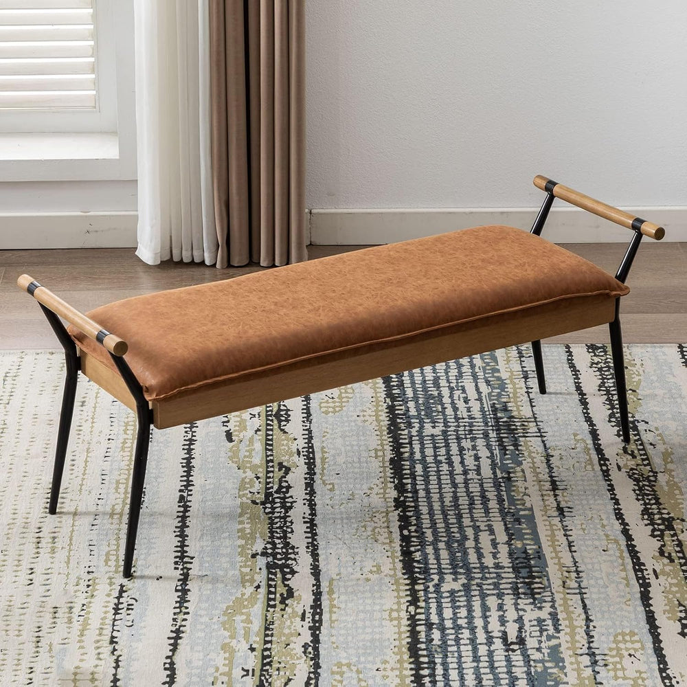 DUOMAY Modern Rectangle Ottoman Bench with Arms and Metal Legs, Mid Century P...