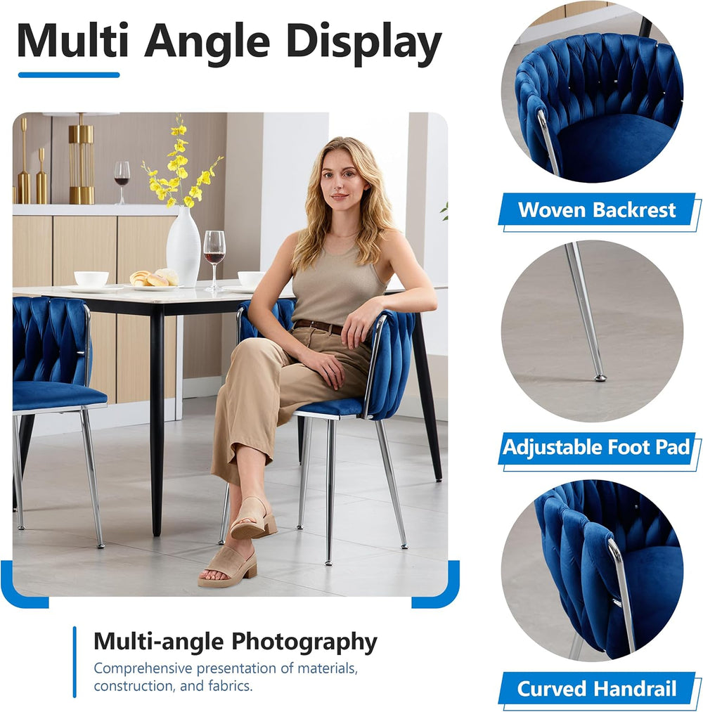 Velvet Dining Chairs Velvet Woven Upholstered Dining Room Chair Modern Armres...