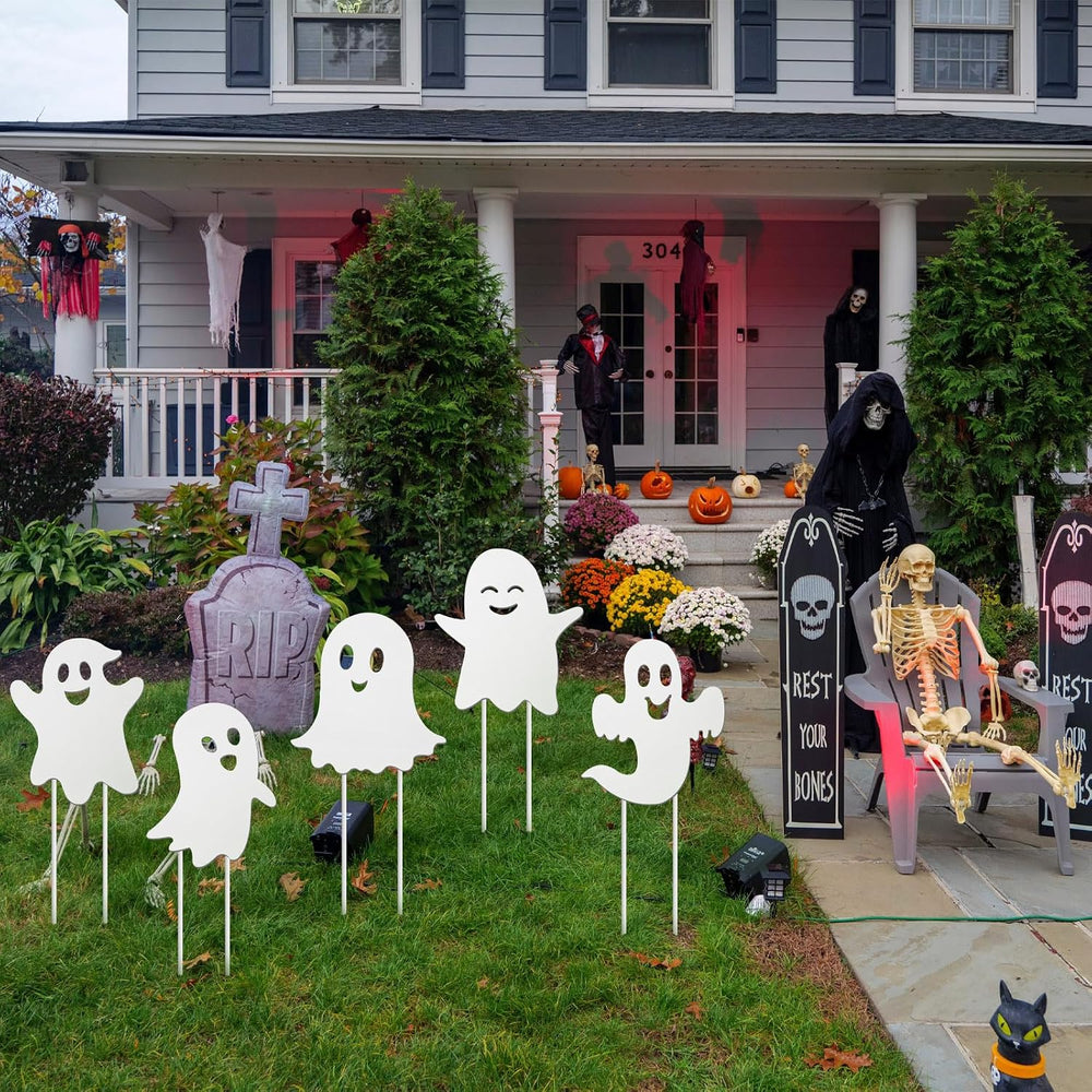 5 Pcs Halloween Ghost Decorations Outdoor Metal Ghost Yard Signs