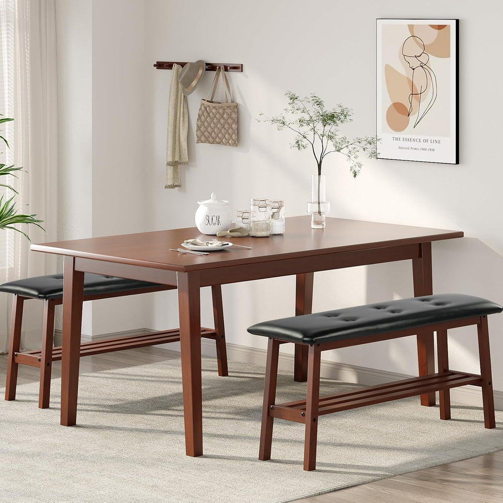 VINGLI Padded Solid Wood Dining Table Bench with Shoe Rack Storage Walnut